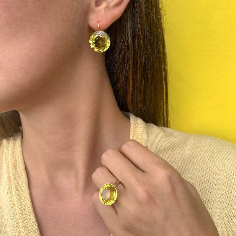 Extra Large Lemon Quartz & Pink Sapphire  Gem Earrings