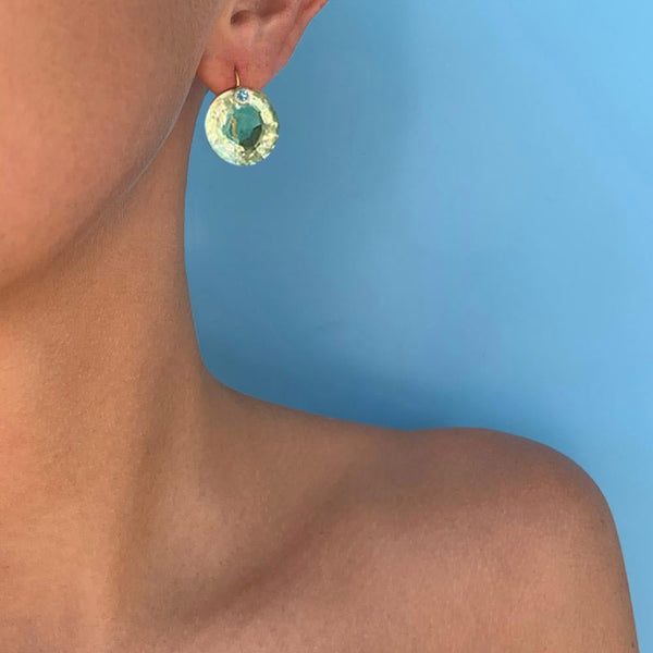 Extra Large Green Quartz & Turquoise Gem Earrings