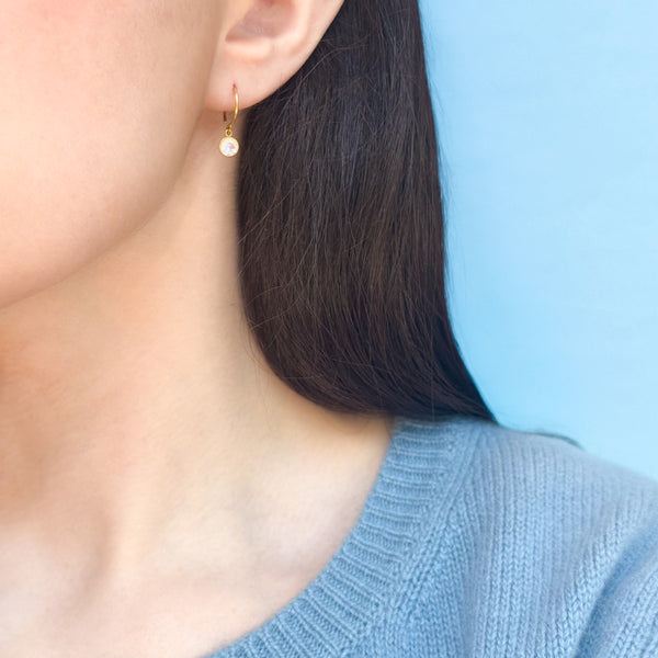 Rainbow Moonstone Dangling Bindi Hook Earrings