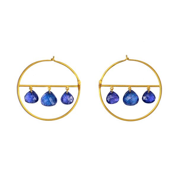 Small Tanzanite Three Drop Hoops
