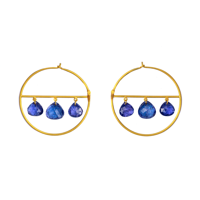 Small Tanzanite Three Drop Hoops