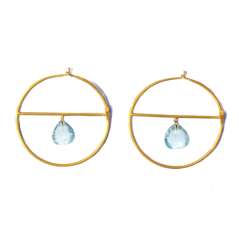 Smokey Aquamarine Drop Hoops