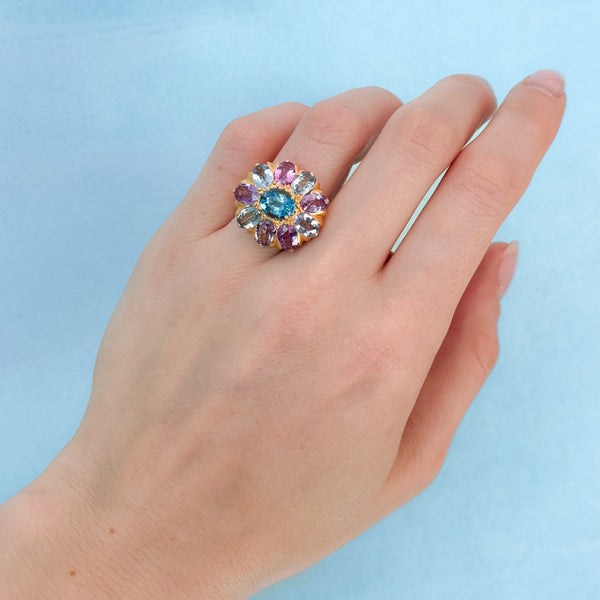 Aquamarine and Multicolored Sapphire Castafiore Ring