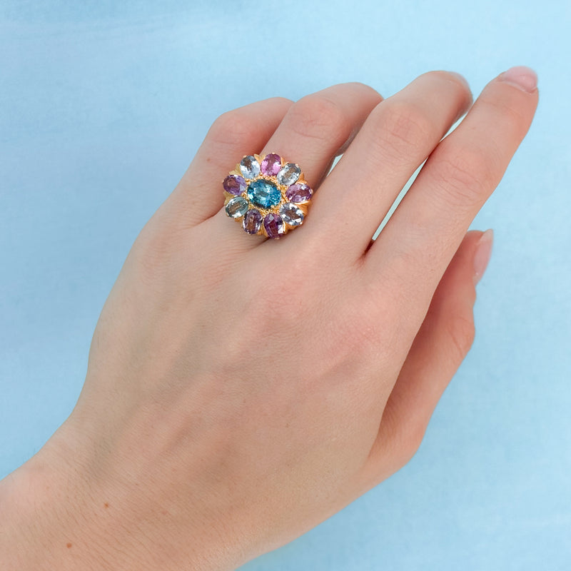 Aquamarine and Multicolored Sapphire Castafiore Ring