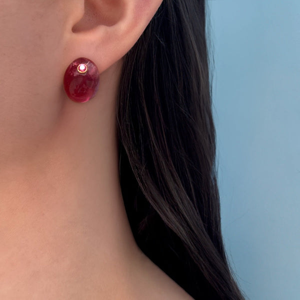 Large Rubellite and Spinel Jelly Bean Stud Earrings