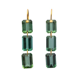 Green Tourmaline Rectangular Gem Drop Earrings