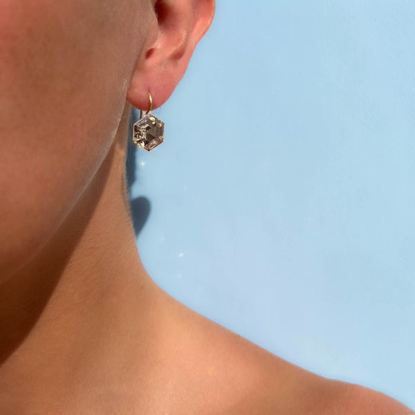 Smokey Quartz Hexagon Earrings
