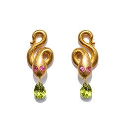 Peridot & Pink Sapphire Snake Studs