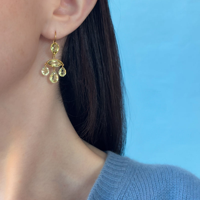 Small Lemon Quartz Marquise D'Estree Earrings