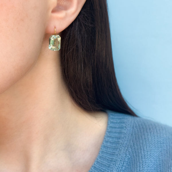 Green Quartz & Apatite Emerald Cut Gem Earrings
