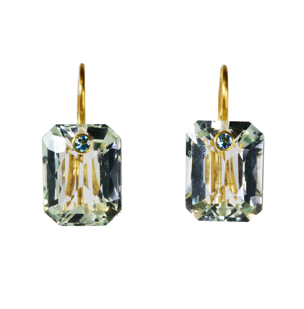 Green Quartz & Apatite Emerald Cut Gem Earrings