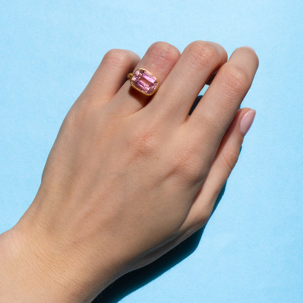 Light Pink Tourmaline Princess Ring