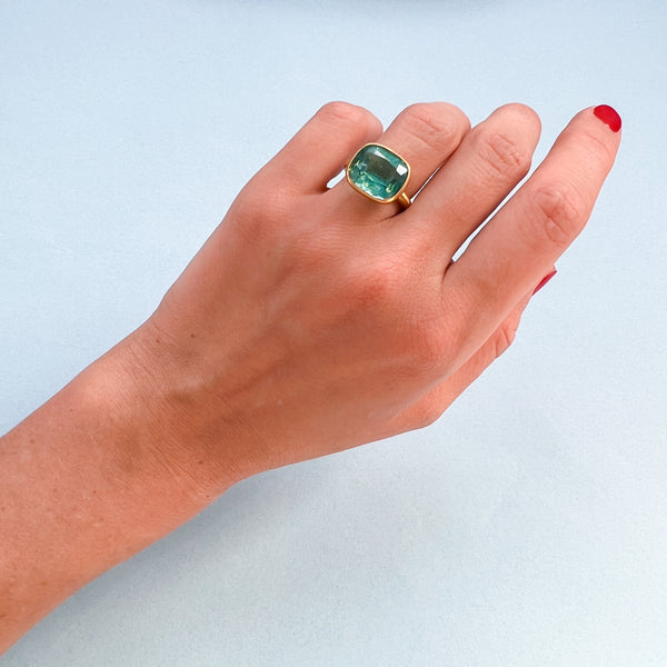 Blue-Green Tourmaline Princess Ring