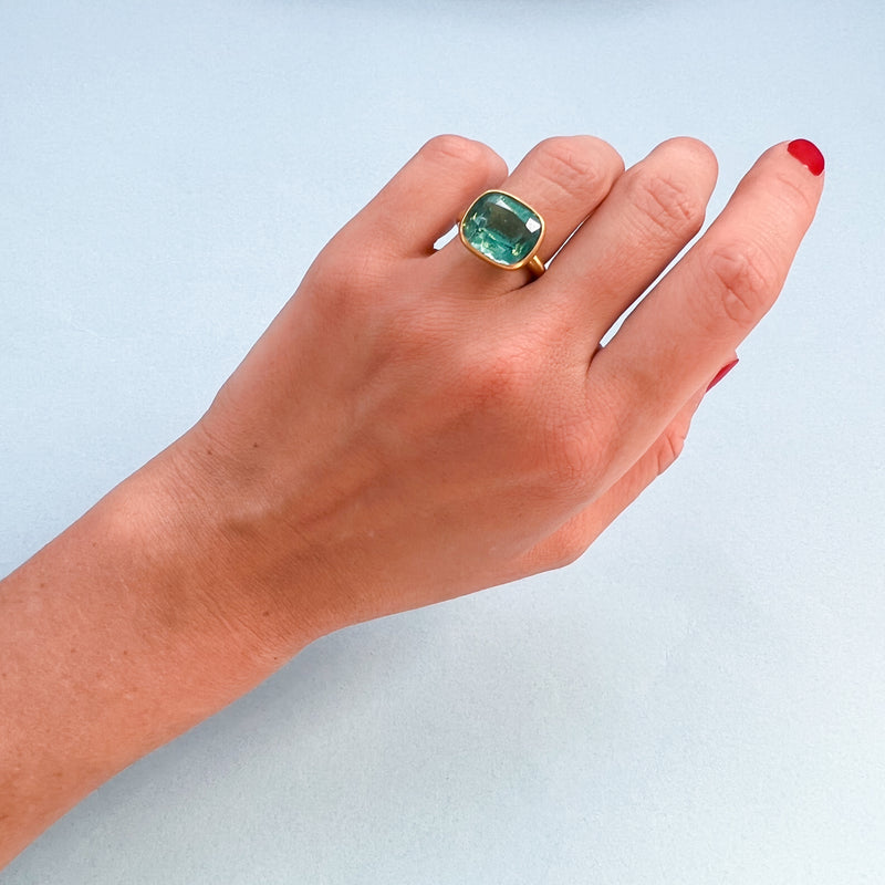 Blue-Green Tourmaline Princess Ring