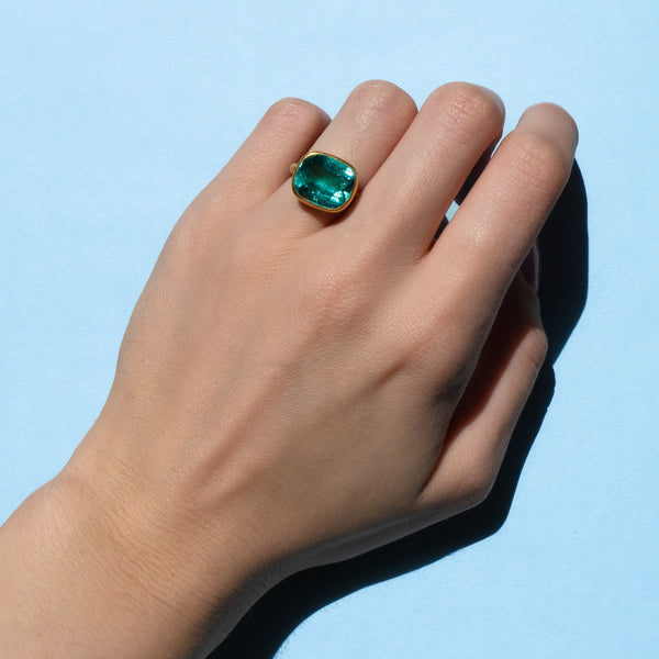 Blue-Green Tourmaline Princess Ring