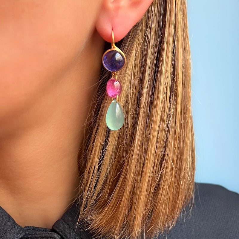 Tanzanite, Aquaprase & Pink Tourmaline Elizabeth T. Earrings