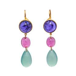 Tanzanite, Aquaprase & Pink Tourmaline Elizabeth T. Earrings