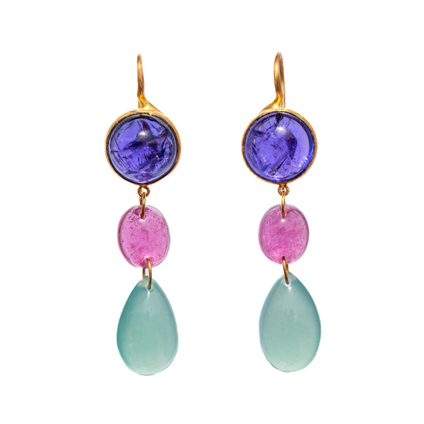 Tanzanite, Aquaprase & Pink Tourmaline Elizabeth T. Earrings