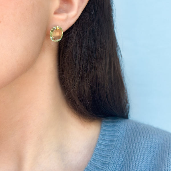 Green Quartz Oval Gem Studs