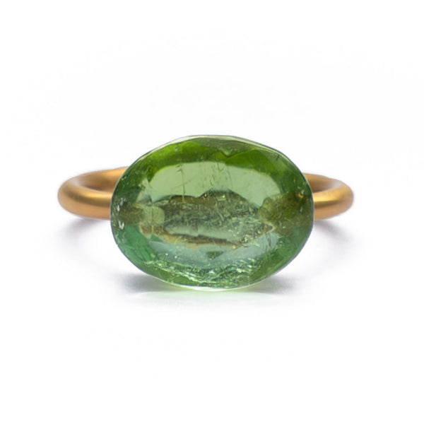 Green Tourmaline Cabochon Ring