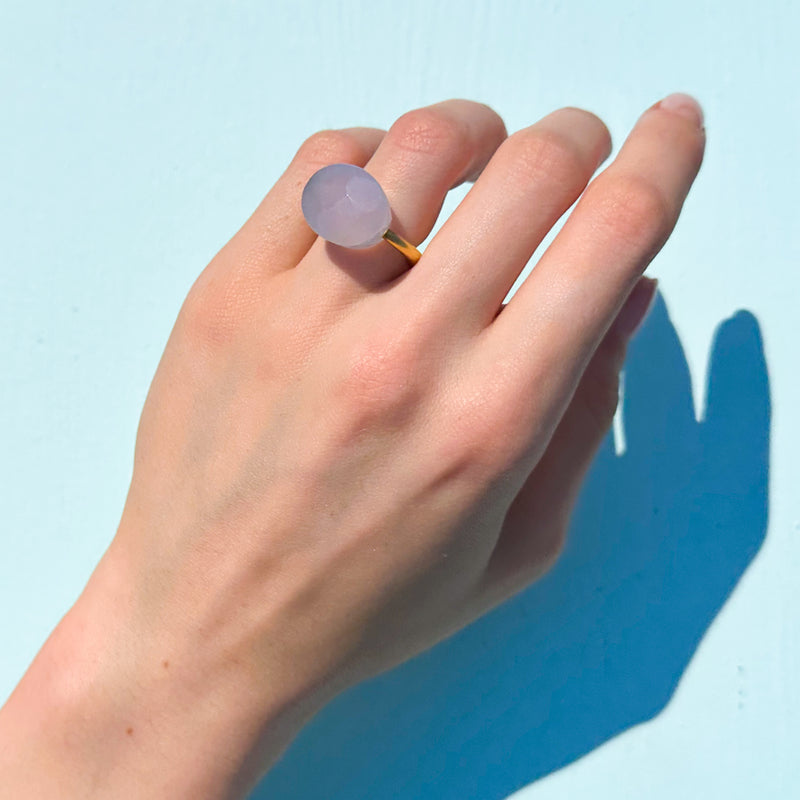 Blue Chalcedony Cabochon Ring