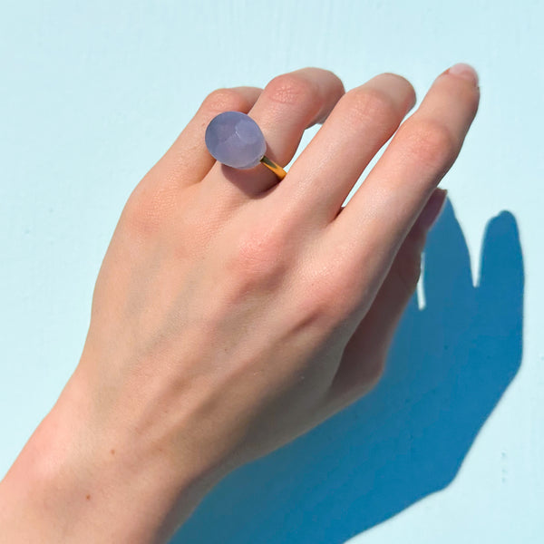 Blue Chalcedony Cabochon Ring