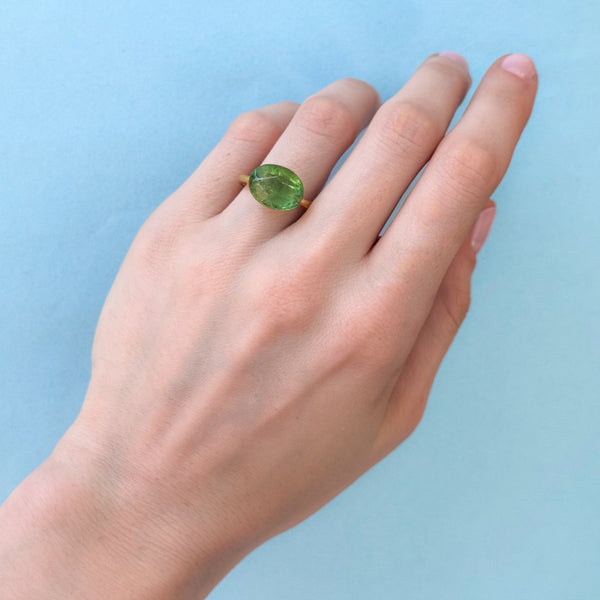 Green Tourmaline Cabochon Ring