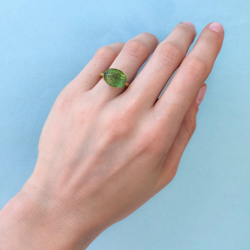 Green Tourmaline Cabochon Ring