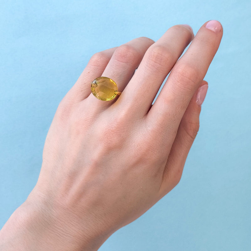 Lemon Quartz Cabochon Ring