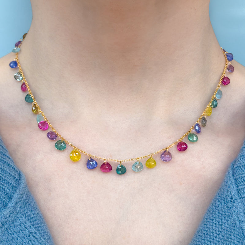Multi-Colored Dangling Briolette Necklace
