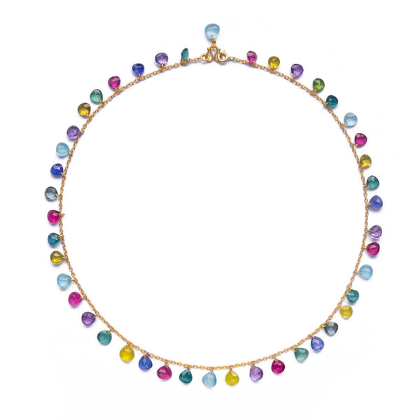 Multi-Colored Dangling Briolette Necklace