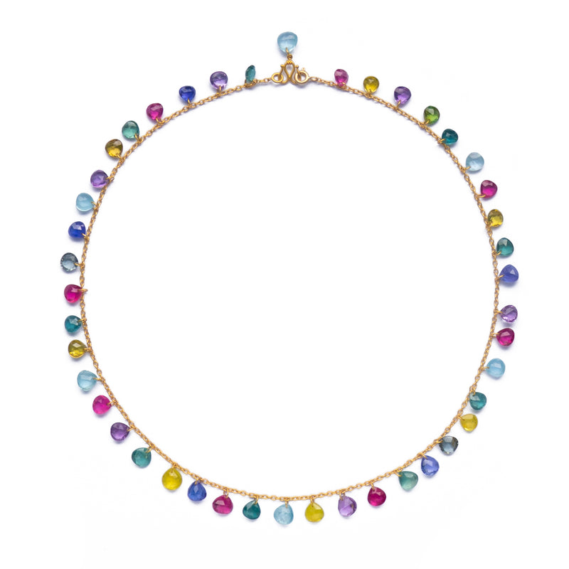 Multi-Colored Dangling Briolette Necklace