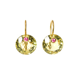 Small Lemon Quartz & Pink Tourmaline Gem Earrings