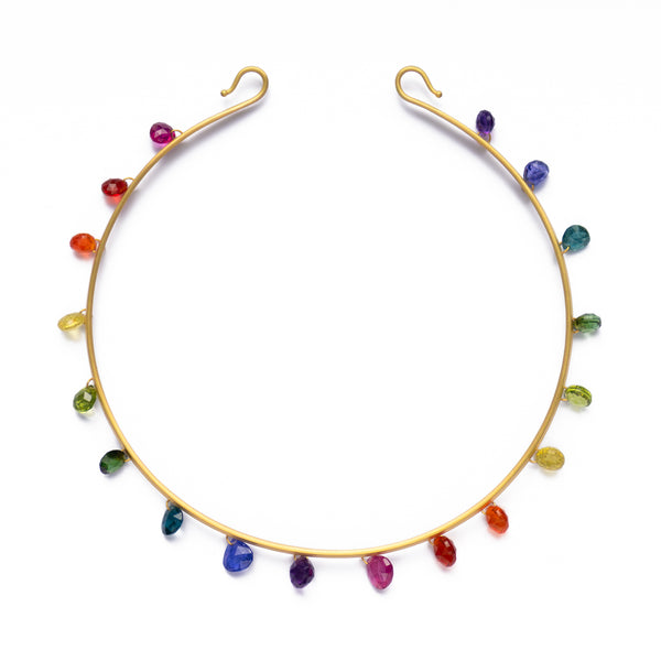 Rainbow Briolette Torque Necklace