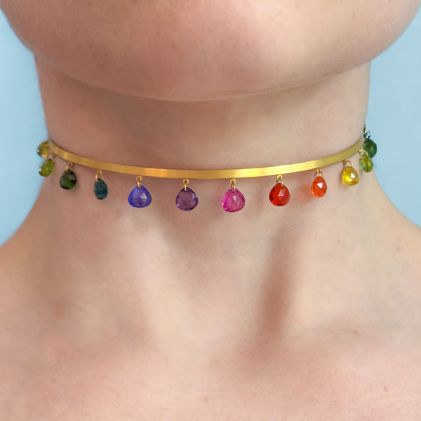 Rainbow Briolette Torque Necklace