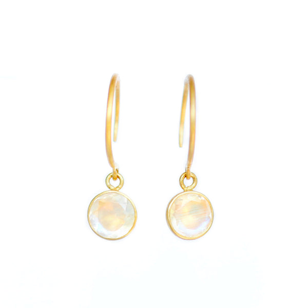 Rainbow Moonstone Dangling Bindi Hook Earrings