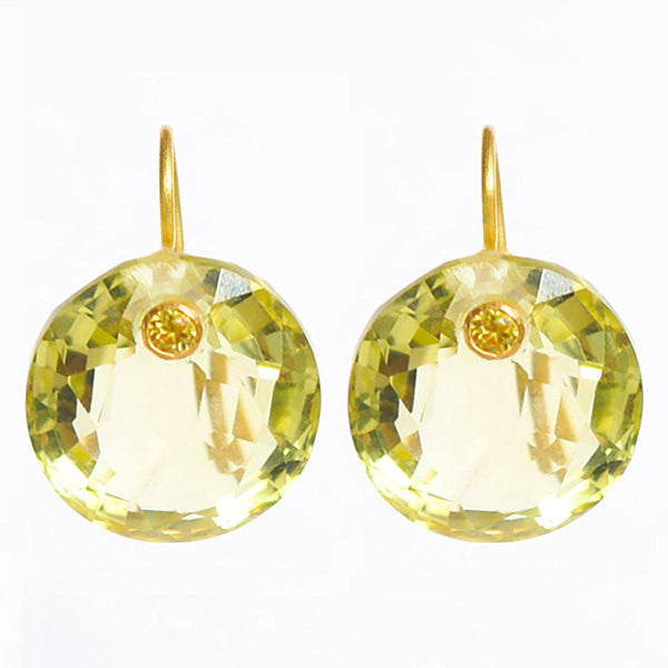 Extra Large Lemon Quartz & Yellow Sapphire Gem Earrings