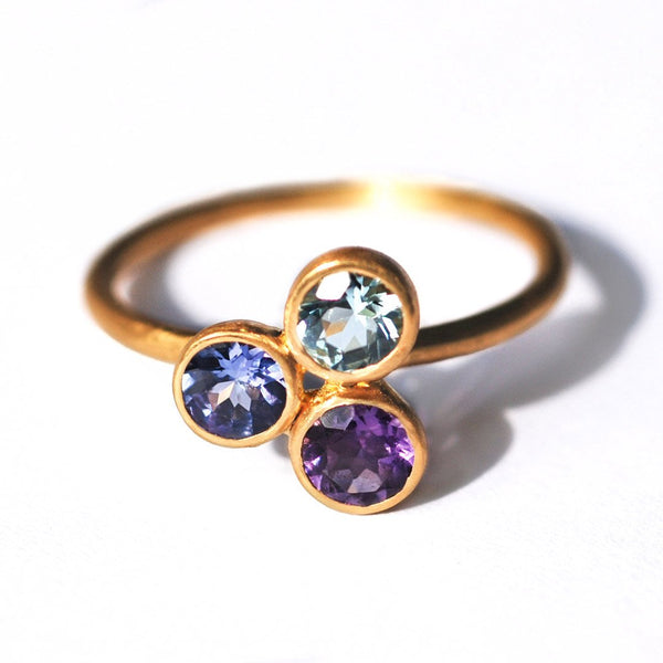 Amethyst, Aquamarine & Tanzanite Mad Men Ring