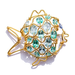 blue fish  in gold  aquamarine and apatite marie-helene de taillac collaboration with marie christophe 