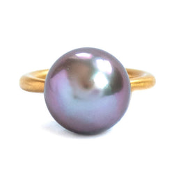 Grey Pearl Cabochon Ring