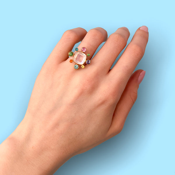 Rainbow Moonstone and Multi-Colored Byzantine Ring