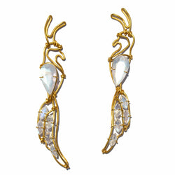 earrings white parrots marie christophe marie-helene de taillac rainbow moonstone and gold
